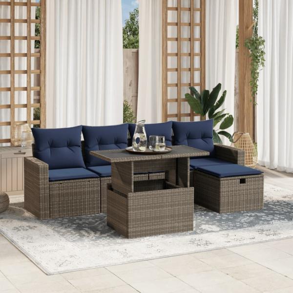ARDEBO.de - 6-teiliges Gartensofa-Set mit Kissen, grau, Polyrattan