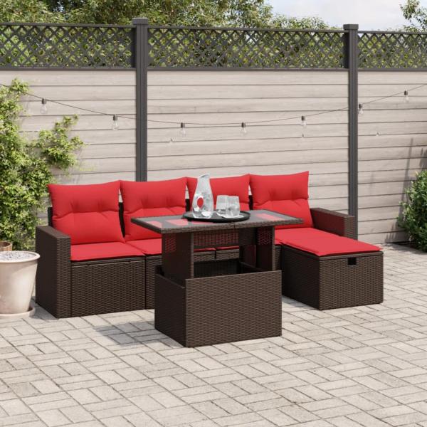 ARDEBO.de - 6-teiliges Gartensofa-Set mit Kissen, braun, Polyrattan