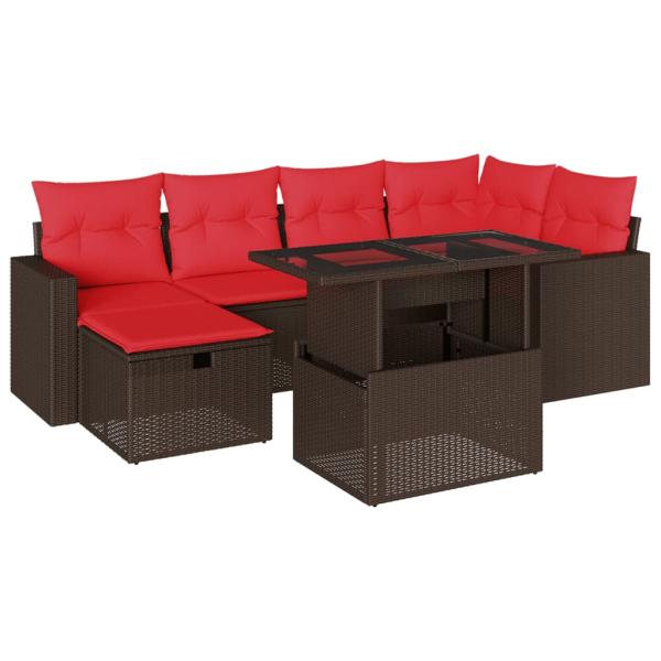 7-teiliges Gartensofa-Set mit Kissen, braun, Polyrattan