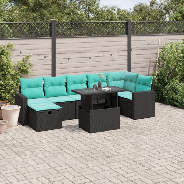 ARDEBO.de - 8-teiliges Gartensofa-Set mit Kissen, schwarzes Polyrattan
