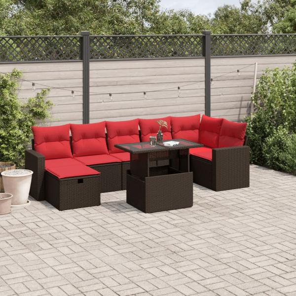ARDEBO.de - 8-teiliges Gartensofa-Set mit Kissen, braun, Polyrattan