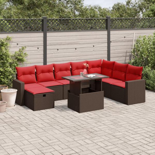 ARDEBO.de - 9-teiliges Gartensofa-Set mit Kissen, braun, Polyrattan