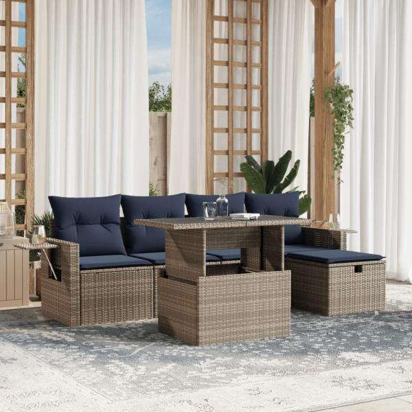 ARDEBO.de - 6-teiliges Gartensofa-Set mit Kissen, grau, Polyrattan