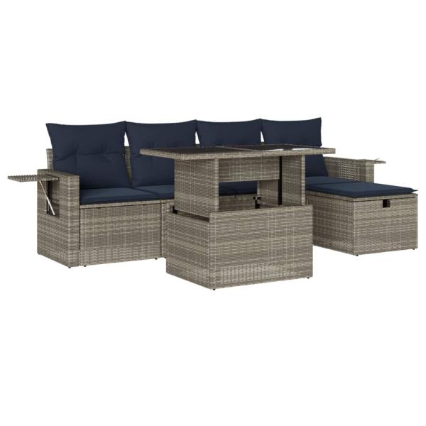 6-teiliges Gartensofa-Set mit Kissen, grau, Polyrattan