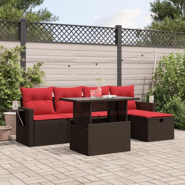 ARDEBO.de - 6-teiliges Gartensofa-Set mit Kissen, braun, Polyrattan