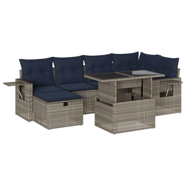 7-teiliges Gartensofa-Set mit Kissen, grau, Polyrattan