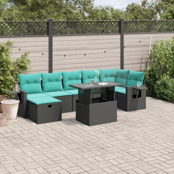 ARDEBO.de - 8-teiliges Gartensofa-Set mit Kissen, schwarzes Polyrattan