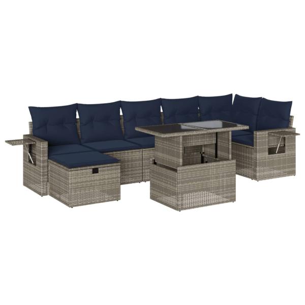 ARDEBO.de - 8-teiliges Gartensofa-Set mit Kissen, grau, Polyrattan