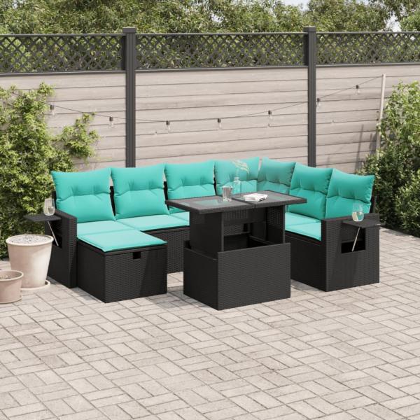 ARDEBO.de - 8-teiliges Gartensofa-Set mit Kissen, schwarzes Polyrattan