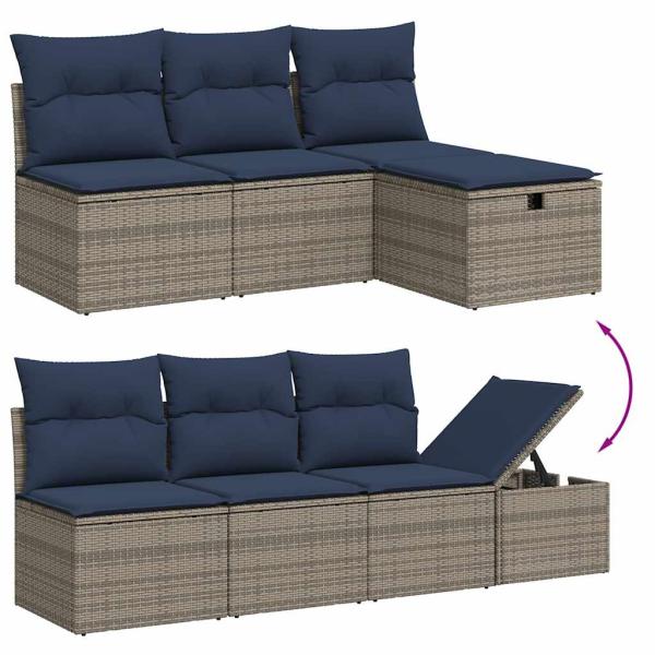 8-teiliges Gartensofa-Set mit Kissen, grau, Polyrattan
