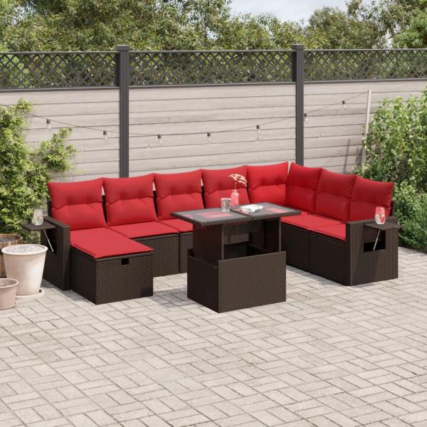 ARDEBO.de - 9-teiliges Gartensofa-Set mit Kissen, braun, Polyrattan