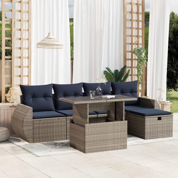ARDEBO.de - 6-teiliges Gartensofa-Set mit Kissen, grau, Polyrattan