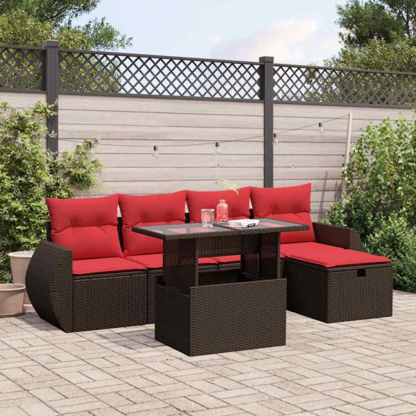 ARDEBO.de - 6-teiliges Gartensofa-Set mit Kissen, braun, Polyrattan