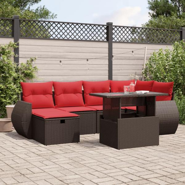 ARDEBO.de - 7-teiliges Gartensofa-Set mit Kissen, braun, Polyrattan