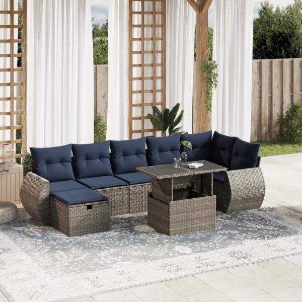 ARDEBO.de - 8-teiliges Gartensofa-Set mit Kissen, grau, Polyrattan