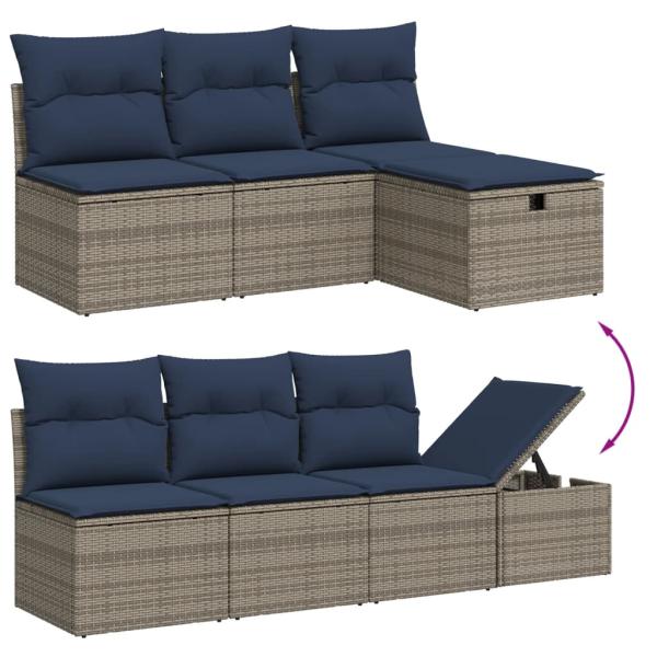 8-teiliges Gartensofa-Set mit Kissen, grau, Polyrattan