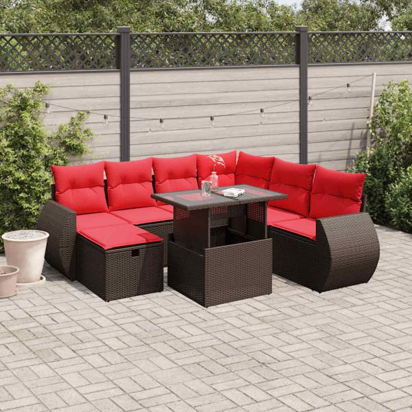 ARDEBO.de - 8-teiliges Gartensofa-Set mit Kissen, braun, Polyrattan