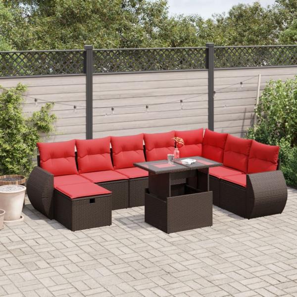ARDEBO.de - 9-teiliges Gartensofa-Set mit Kissen, braun, Polyrattan