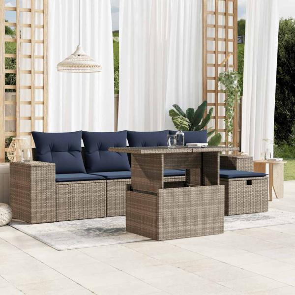 ARDEBO.de - 6-teiliges Gartensofa-Set mit Kissen, grau, Polyrattan