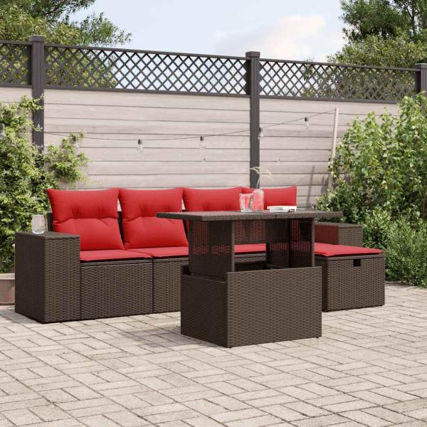ARDEBO.de - 6-teiliges Gartensofa-Set mit Kissen, braun, Polyrattan