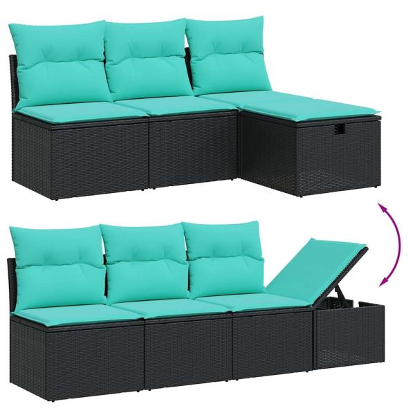 8-teiliges Gartensofa-Set mit Kissen, schwarzes Polyrattan
