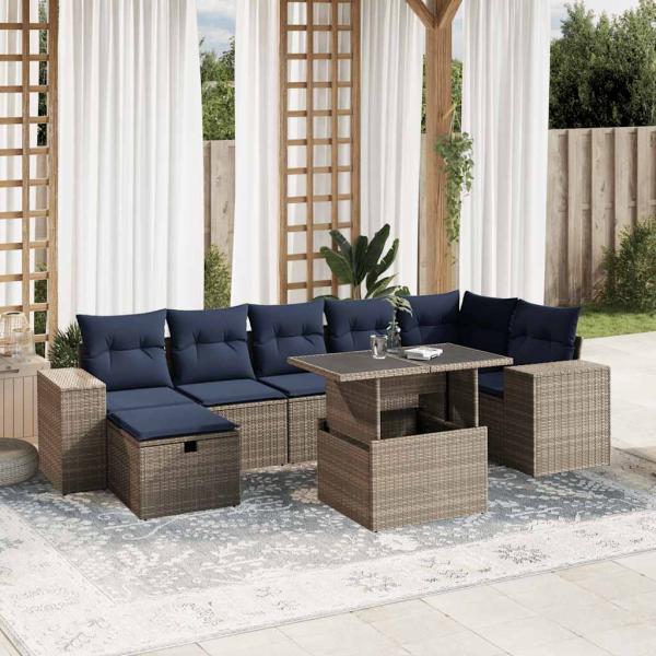 ARDEBO.de - 8-teiliges Gartensofa-Set mit Kissen, grau, Polyrattan