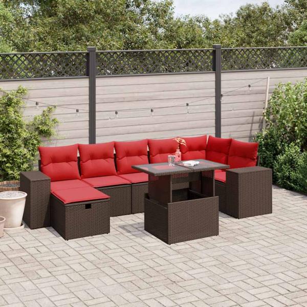 ARDEBO.de - 8-teiliges Gartensofa-Set mit Kissen, braun, Polyrattan