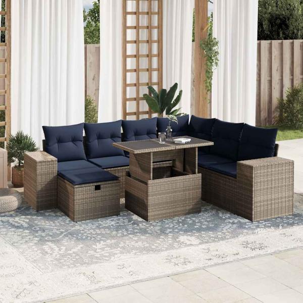ARDEBO.de - 8-teiliges Gartensofa-Set mit Kissen, grau, Polyrattan