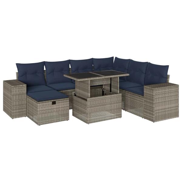 8-teiliges Gartensofa-Set mit Kissen, grau, Polyrattan