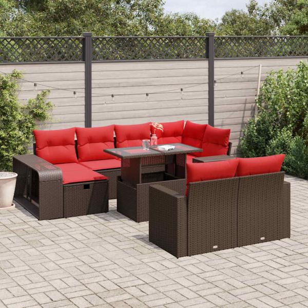 ARDEBO.de - 11-teiliges Gartensofa-Set mit Kissen, braun, Polyrattan