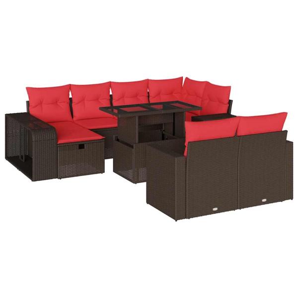 11-teiliges Gartensofa-Set mit Kissen, braun, Polyrattan