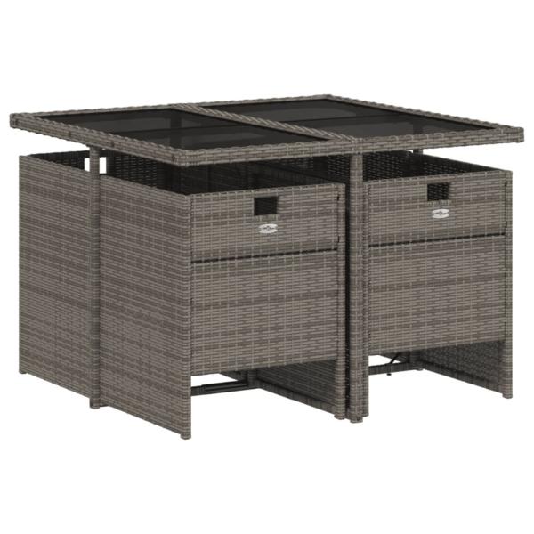 5-teiliges Garten-Ess-Set mit Kissen, grau, Polyrattan
