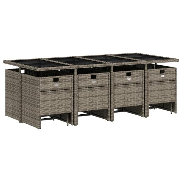13-teiliges Garten-Ess-Set mit Kissen, grau, Polyrattan