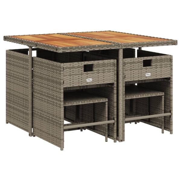 9-teiliges Garten-Ess-Set mit Kissen, grau, Polyrattan