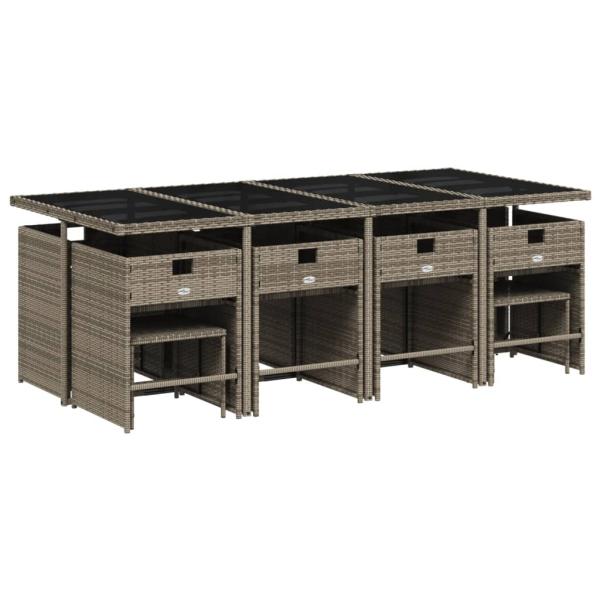 13-teiliges Garten-Ess-Set mit Kissen, grau, Polyrattan