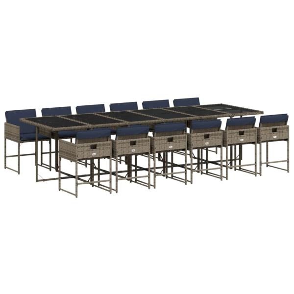 13-teiliges Garten-Ess-Set mit Kissen, grau, Polyrattan