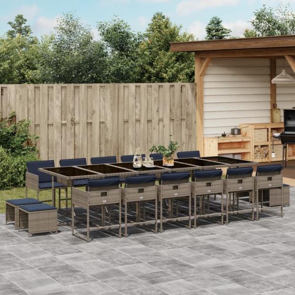 ARDEBO.de - 17-teiliges Garten-Ess-Set mit Kissen, grau, Polyrattan