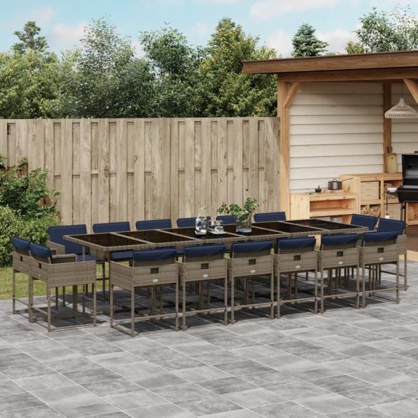 ARDEBO.de - 17-teiliges Garten-Ess-Set mit Kissen, grau, Polyrattan