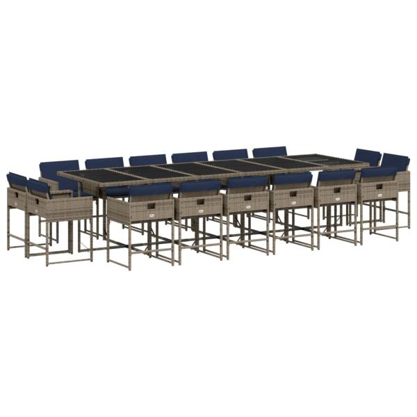 17-teiliges Garten-Ess-Set mit Kissen, grau, Polyrattan