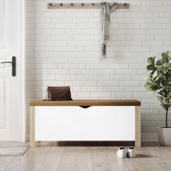 ARDEBO.de - Aufbewahrungsbox mit Kissen Weiß & Sonoma Eiche 105x40x45 cm