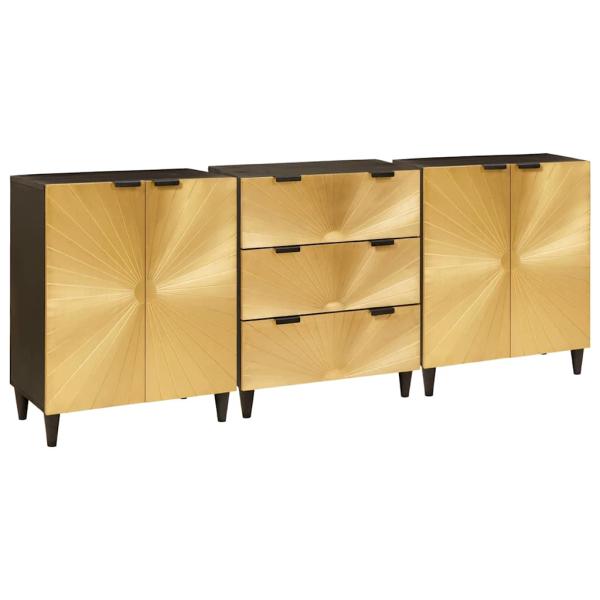 ARDEBO.de - Sideboard 3 pcs Schwarz und Gold 60 x 33 x 75 cm