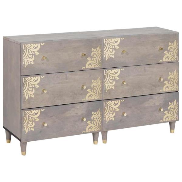 ARDEBO.de - Sideboard 2 pcs Grau 60 x 33.5 x 75 cm Massivholz Mango