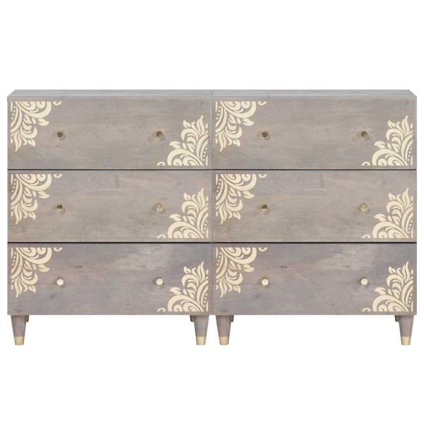 Sideboard 2 pcs Grau 60 x 33.5 x 75 cm Massivholz Mango