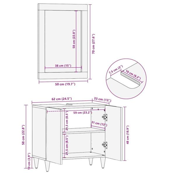 Badezimmermöbel Set Wandmontiert 2 pcs Grau 62 x 33 x 58 cm