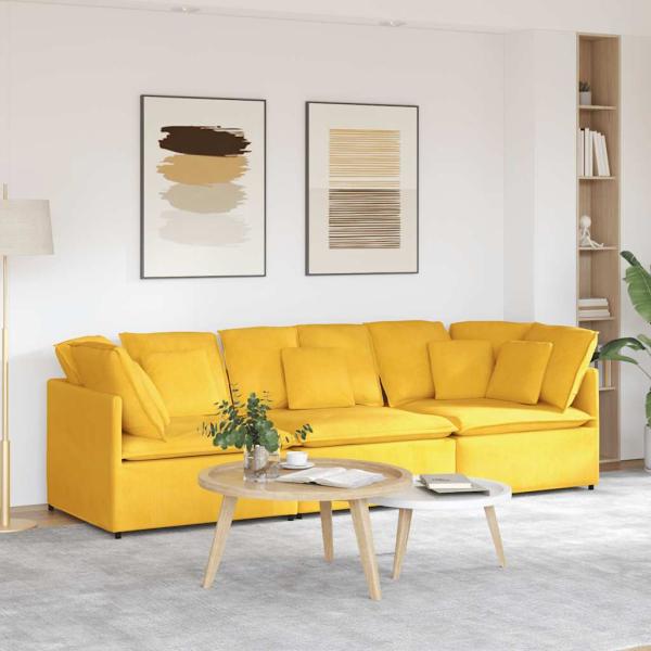 ARDEBO.de - Modulares Sofa mit Kissen Cordstoff Hellgelb