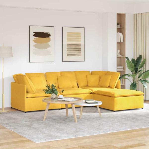 ARDEBO.de - Modulares Sofa mit Fußhocker Kissen Cordstoff Hellgelb