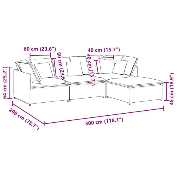 Modulares Sofa mit Fußhocker Kissen Cordstoff Hellgelb