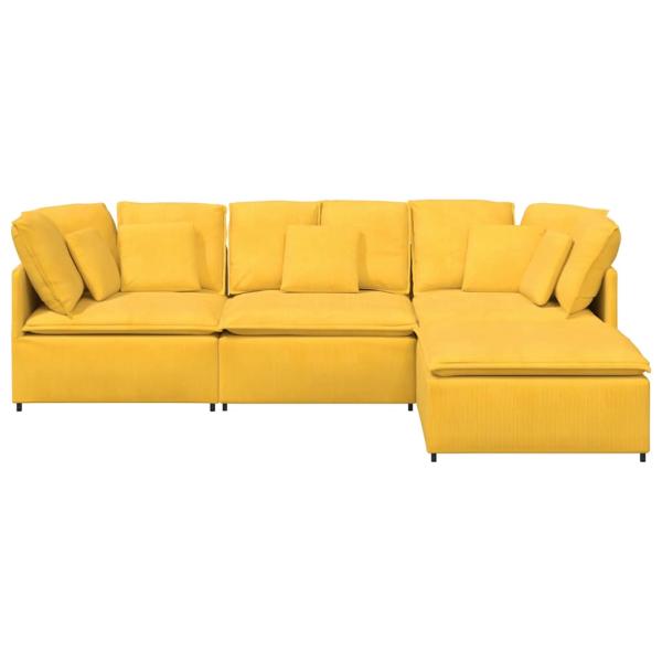 Modulares Sofa mit Fußhocker Kissen Cordstoff Hellgelb
