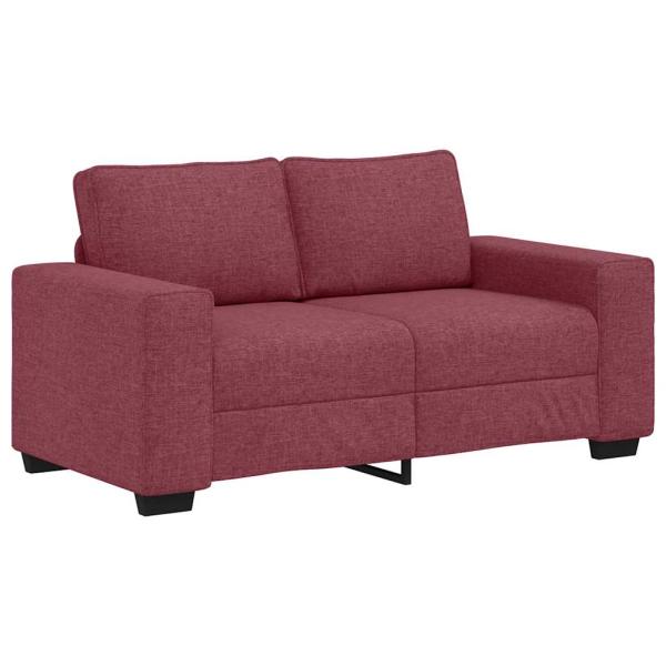 3-teiliges Sofa-Set mit Kissen, weinroter Stoff