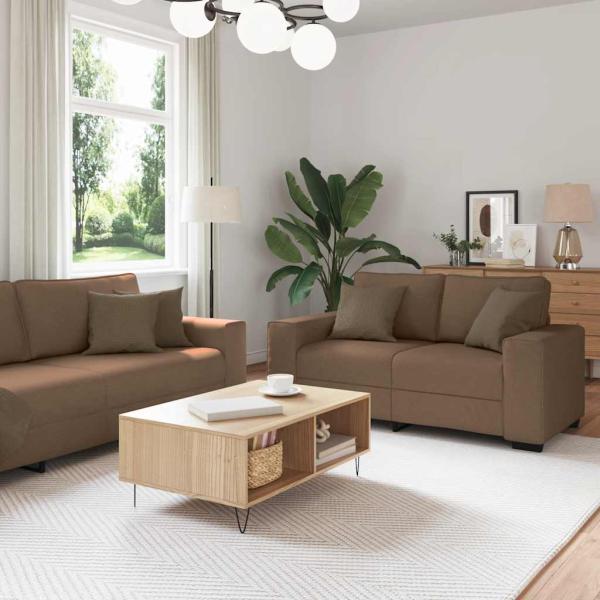 ARDEBO.de - 3-teiliges Sofa-Set mit Kissen, brauner Stoff